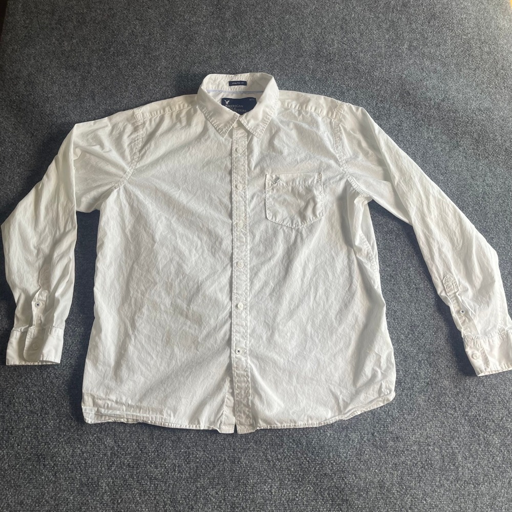 American Eagle Outfitters Mens XL Athletic Fit White Button Down Shirt‎ Long Slv
